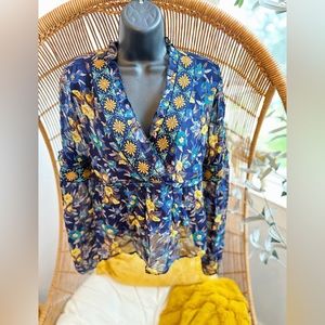 Meadow Rue Strasser floral printed long sleeve top size XS